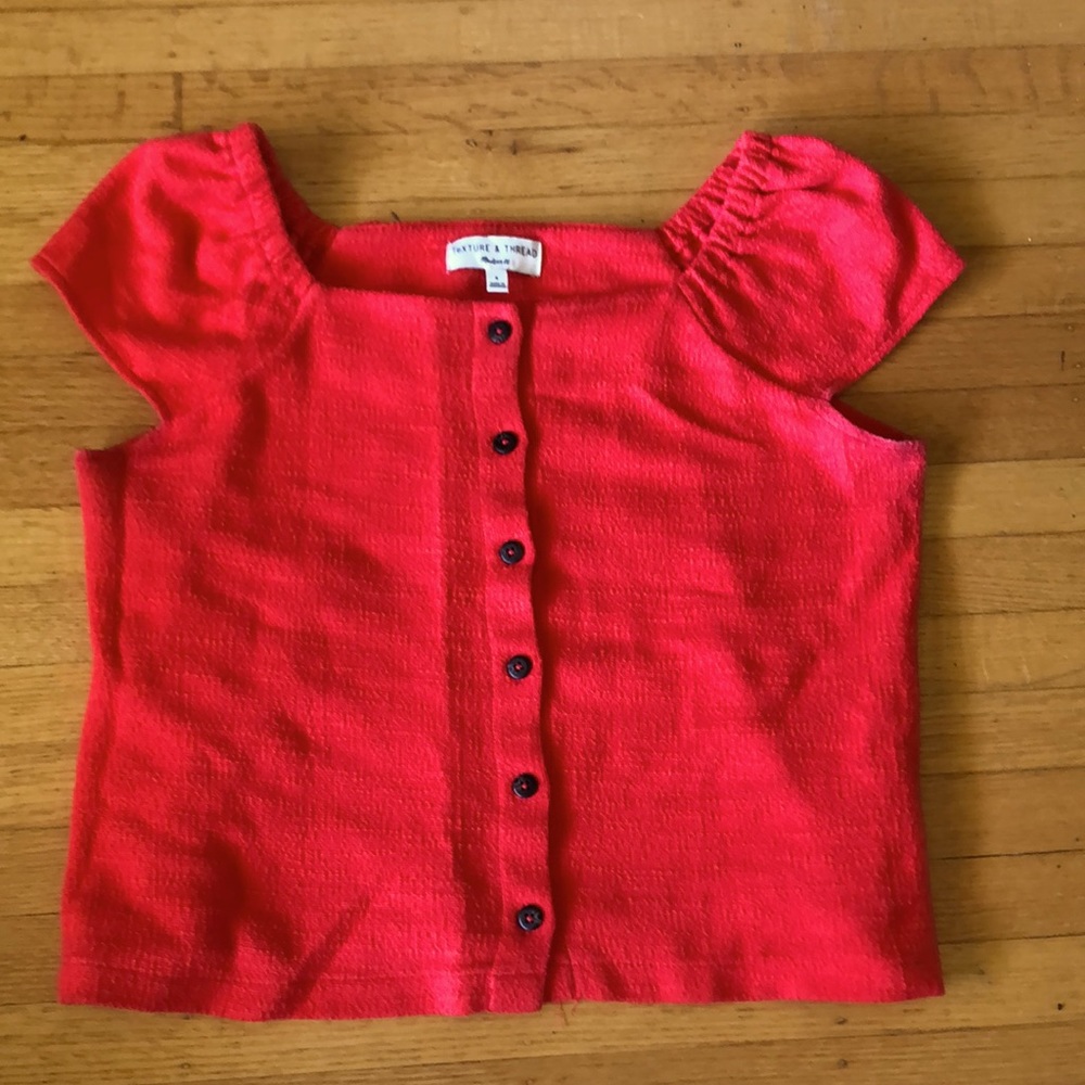 Madewell Red Crop Button-Up Top